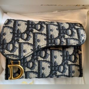Christian DIOR SADDLE 5-GUSSET CARD HOLDER Blue Dior Oblique Jacquard